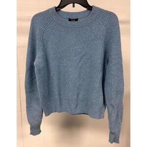 AQUA Cashmere Crew Neck Sweater Light Blue Size M Ribbed Knit Pullover New
